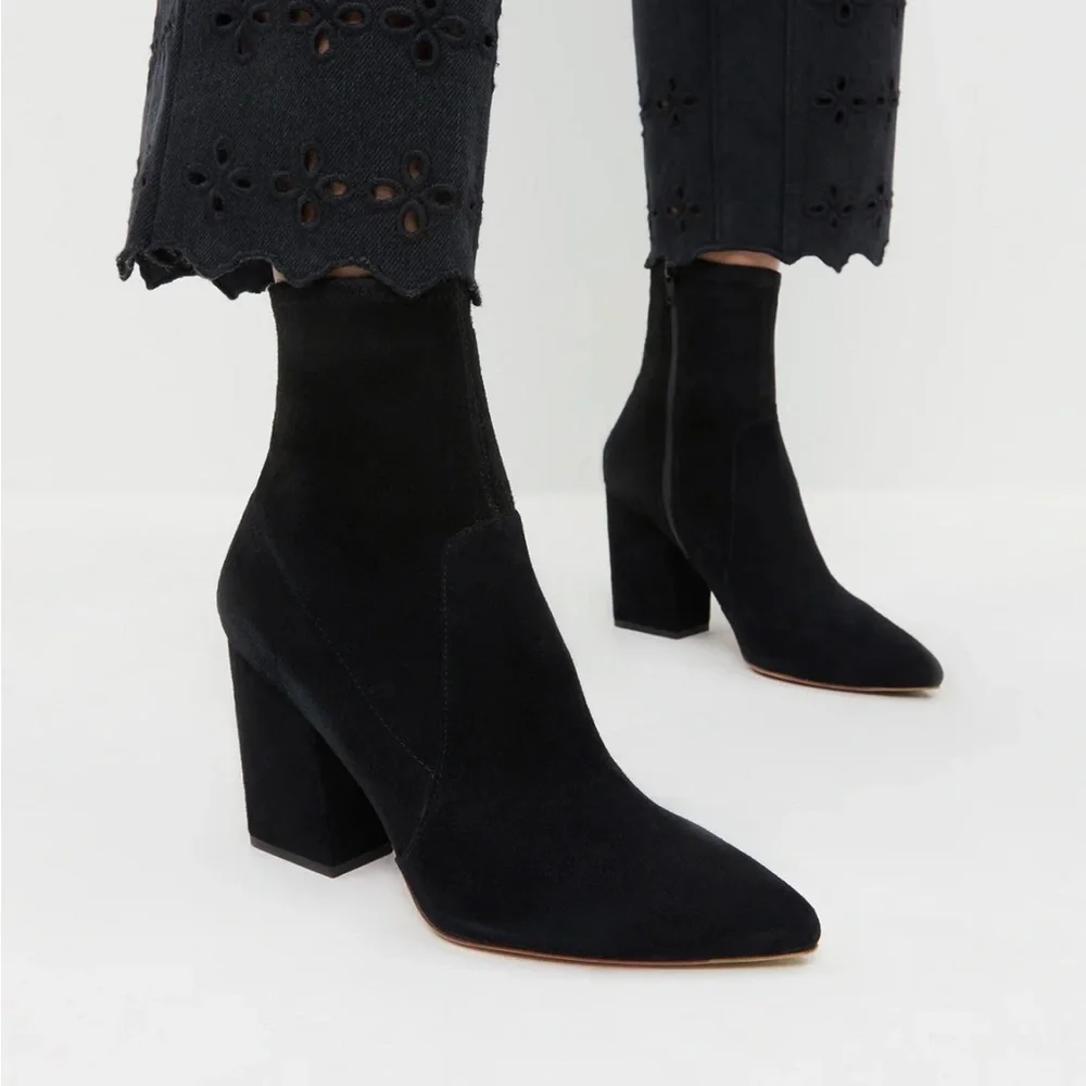 Loeffler Randall Isla Black Suede Slim Ankle Bootie - Picture 2 of 12